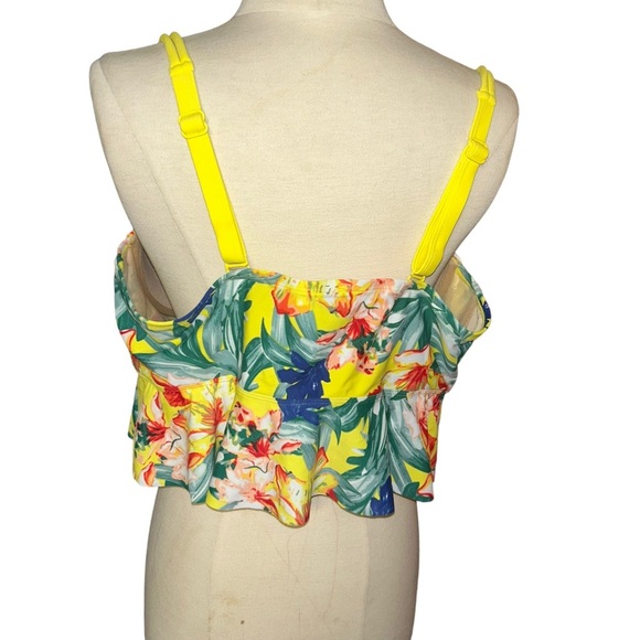 Cacique swim yellow floral tropical ruffle bikini tankini swim top 40DDD - Picture 2 of 4